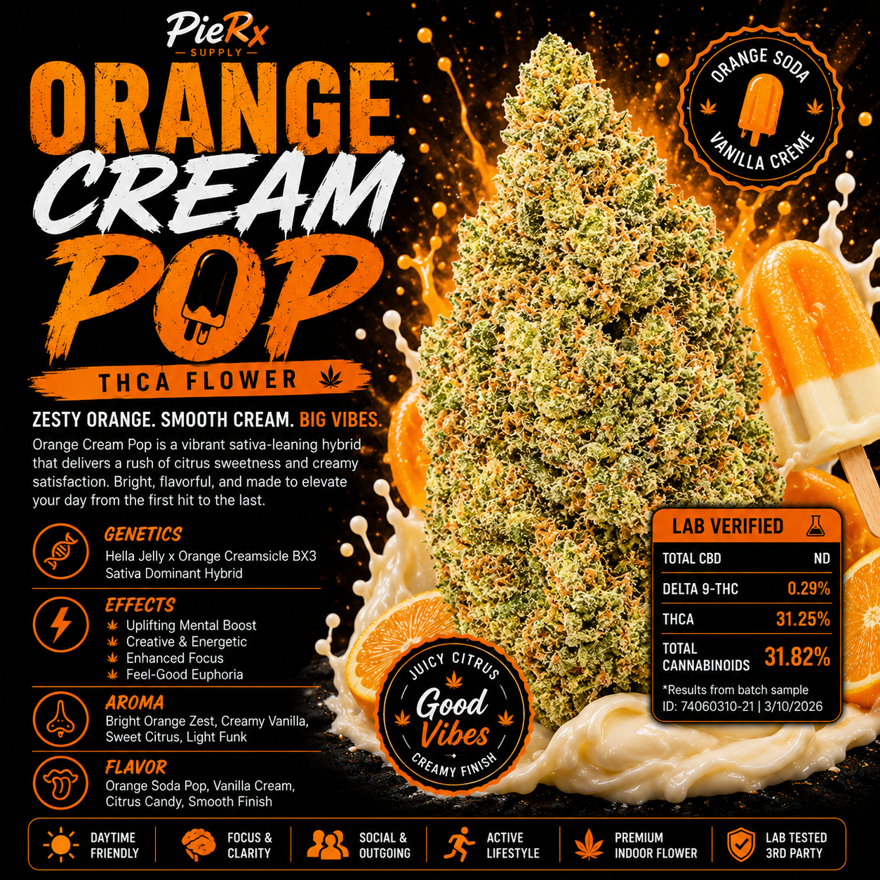 🍊 Orange Cream Pop THCa Flower – 31.25% THCa | Citrus Candy Hybrid
