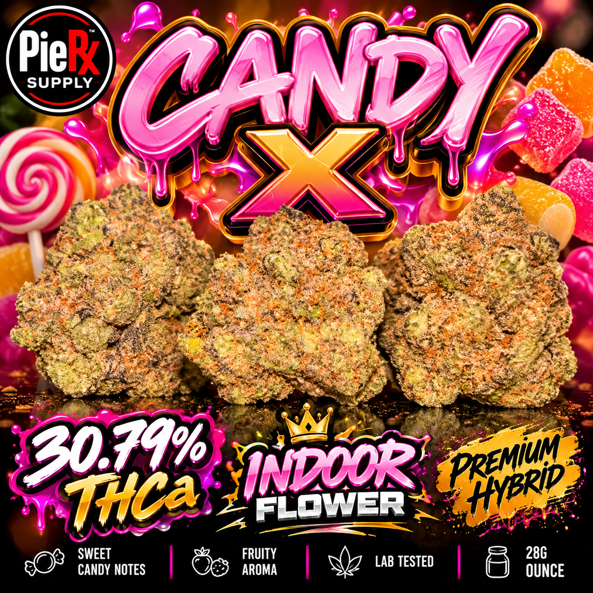🍬 Candy X 30.79% THCa Indoor Flower – Premium Hybrid 28G Ounce | Sweet Candy & Fruity Profile 🔥