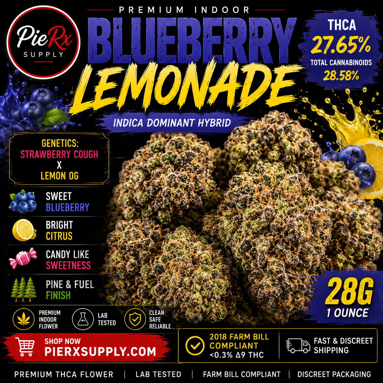 🍋🫐 Blueberry Lemonade THCa Flower | Premium Indoor | 28.58% THCa | QP