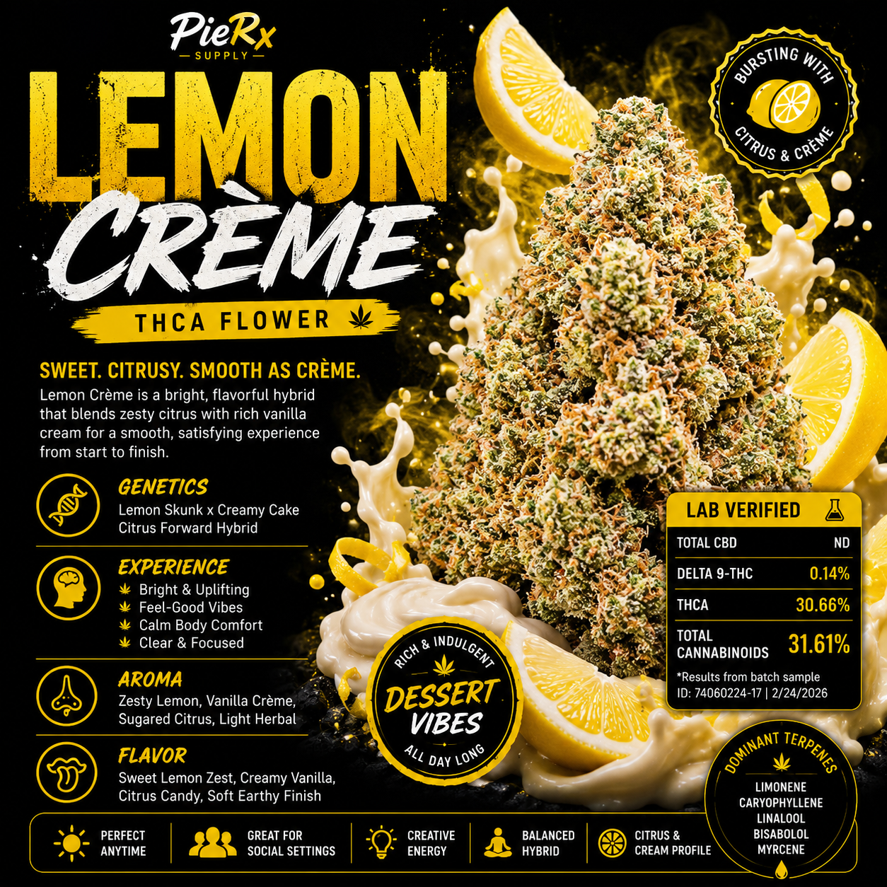 🍋 Lemon Crème THCa Flower – 30.66% THCa | Citrus Dessert Hybrid