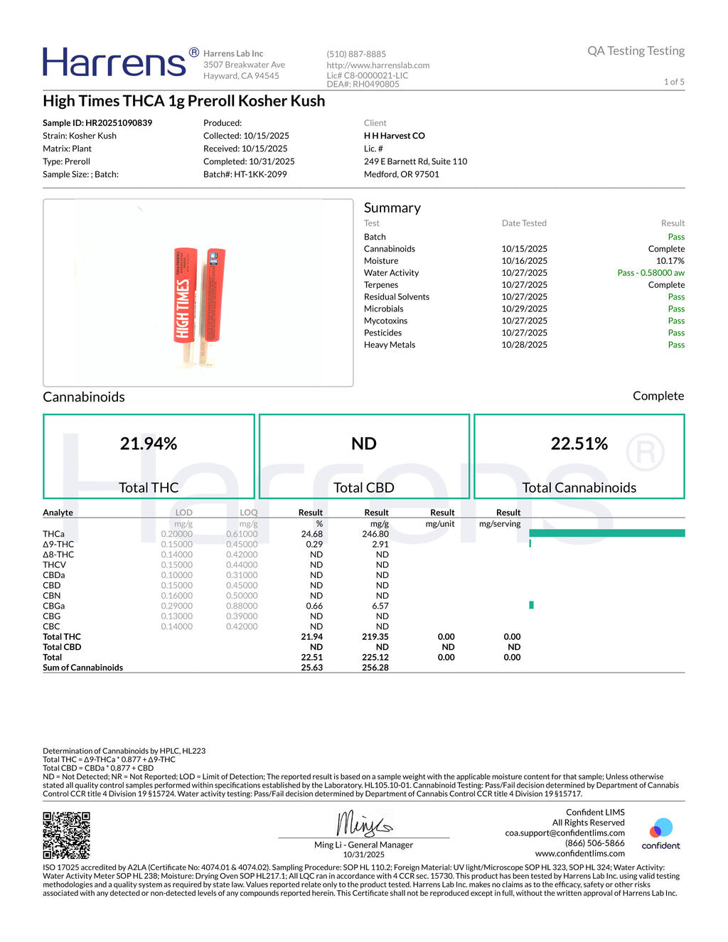 High Times THCA INFUSED Pre Roll Singles 3 Pack (Kosher Kush, Gelonade, Tahoe Chem)