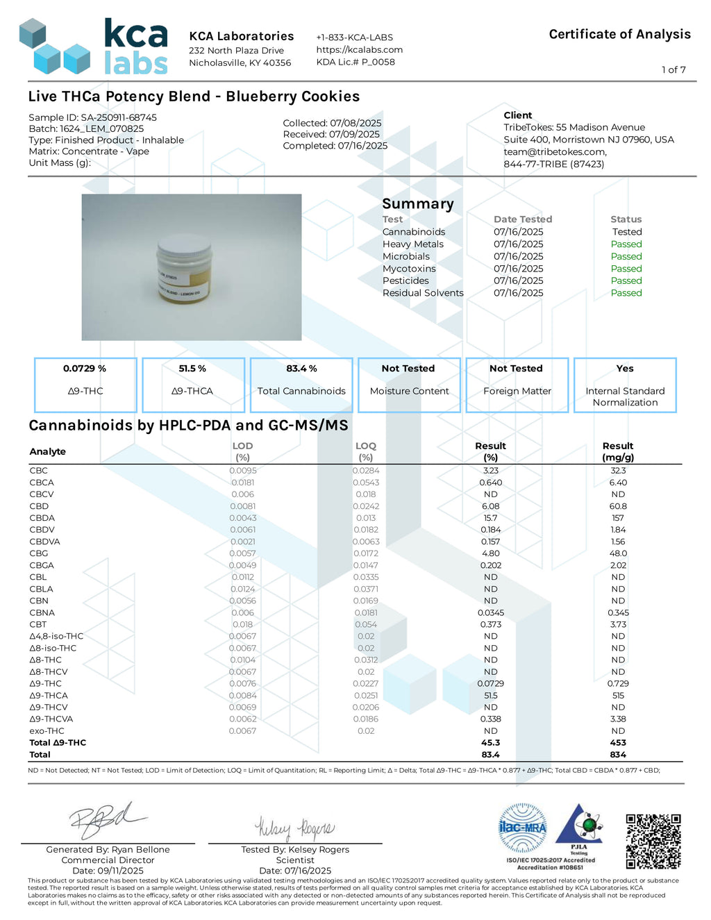 THCa Carts | Live Resin THCa Vape Cart - Blueberry Cookies (1.0 mL) [Indica]