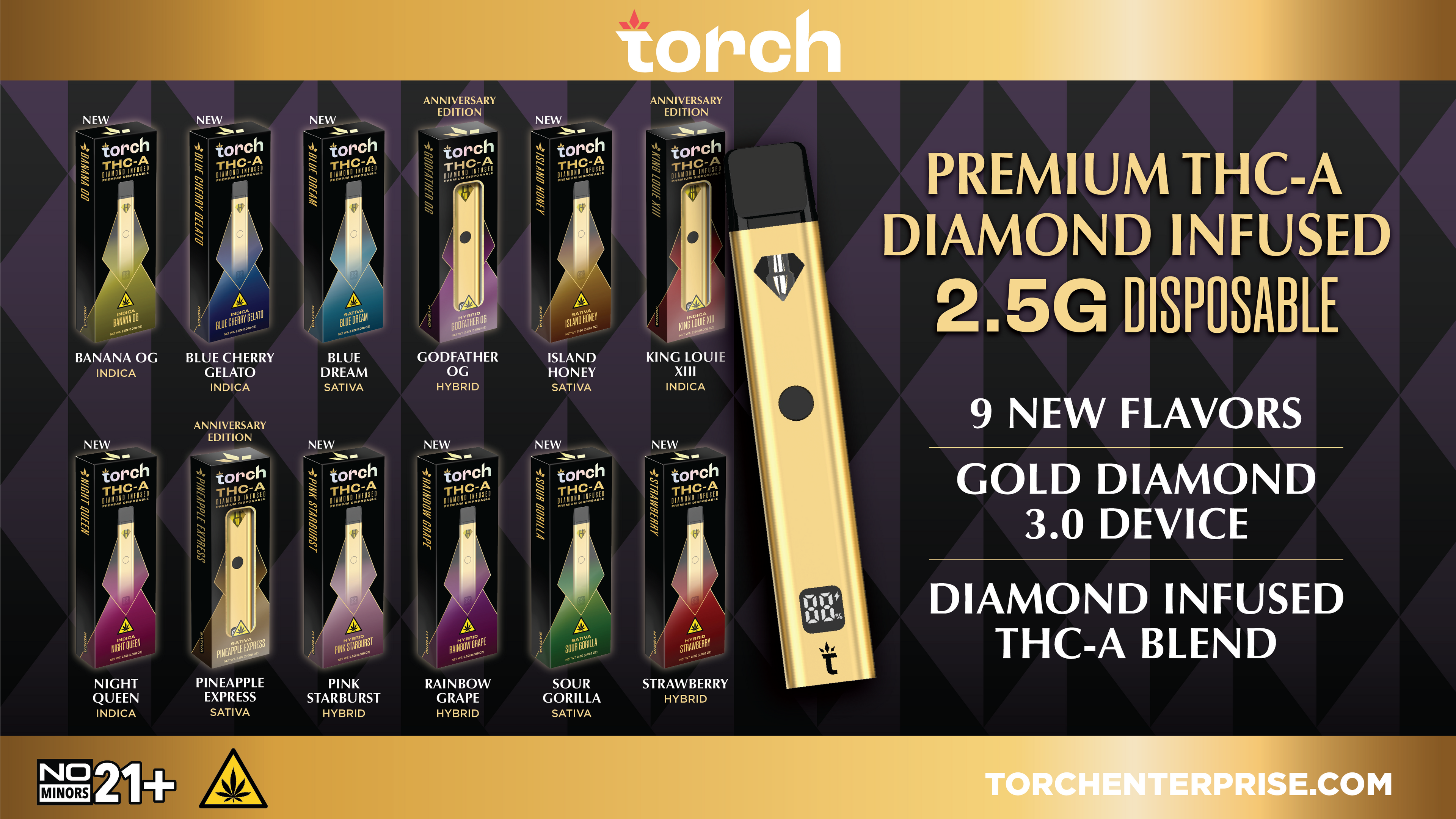 Torch THCa Diamond Infused 2.5g Disposable Vape | 6 Different Options