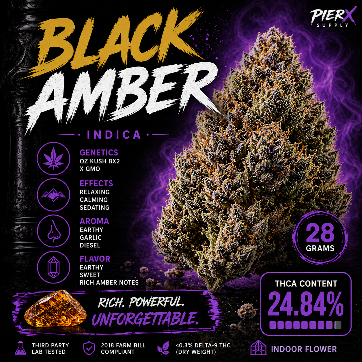 Black Amber THCa Flower – OZ Kush Bx2 x GMO | Indica | 24.84% THCa 28g