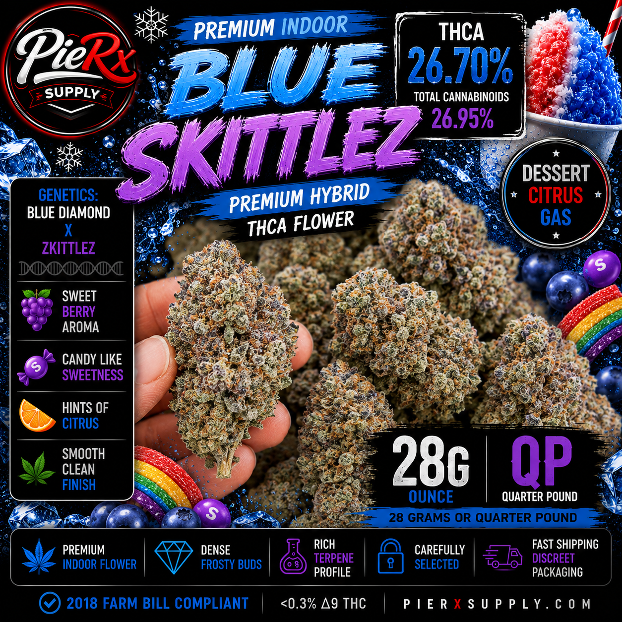 🫐🍬 Blue Skittlez Premium Hybrid THCA Flower | QP | Sweet Berry Candy Terpenes 🌿🔥