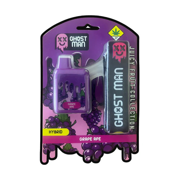Ghost Man Grape Ape 1ML Live Resin Disposable 🍇👻 | Sweet Grape Terps | Smooth Relaxing Hybrid | 1g Vape