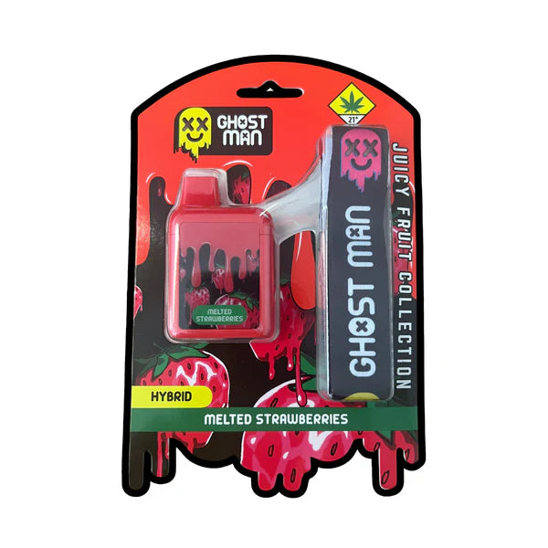 Ghost Man Melted Strawberries 1ML Live Resin Disposable 🍓👻 | Sweet Berry Candy Terps | Smooth Hybrid Vape | 1g Disposable