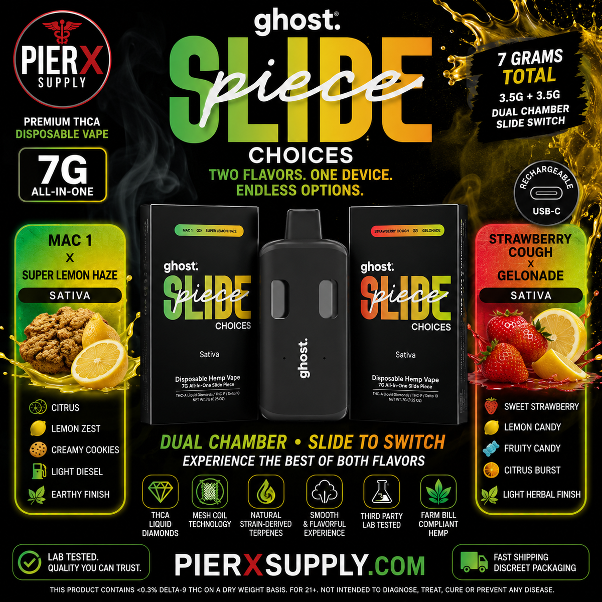 👻 Ghost Slide Piece 7G THCa Disposable Vape 🔥 | Dual Flavor Liquid Diamonds | Premium THCa Hemp