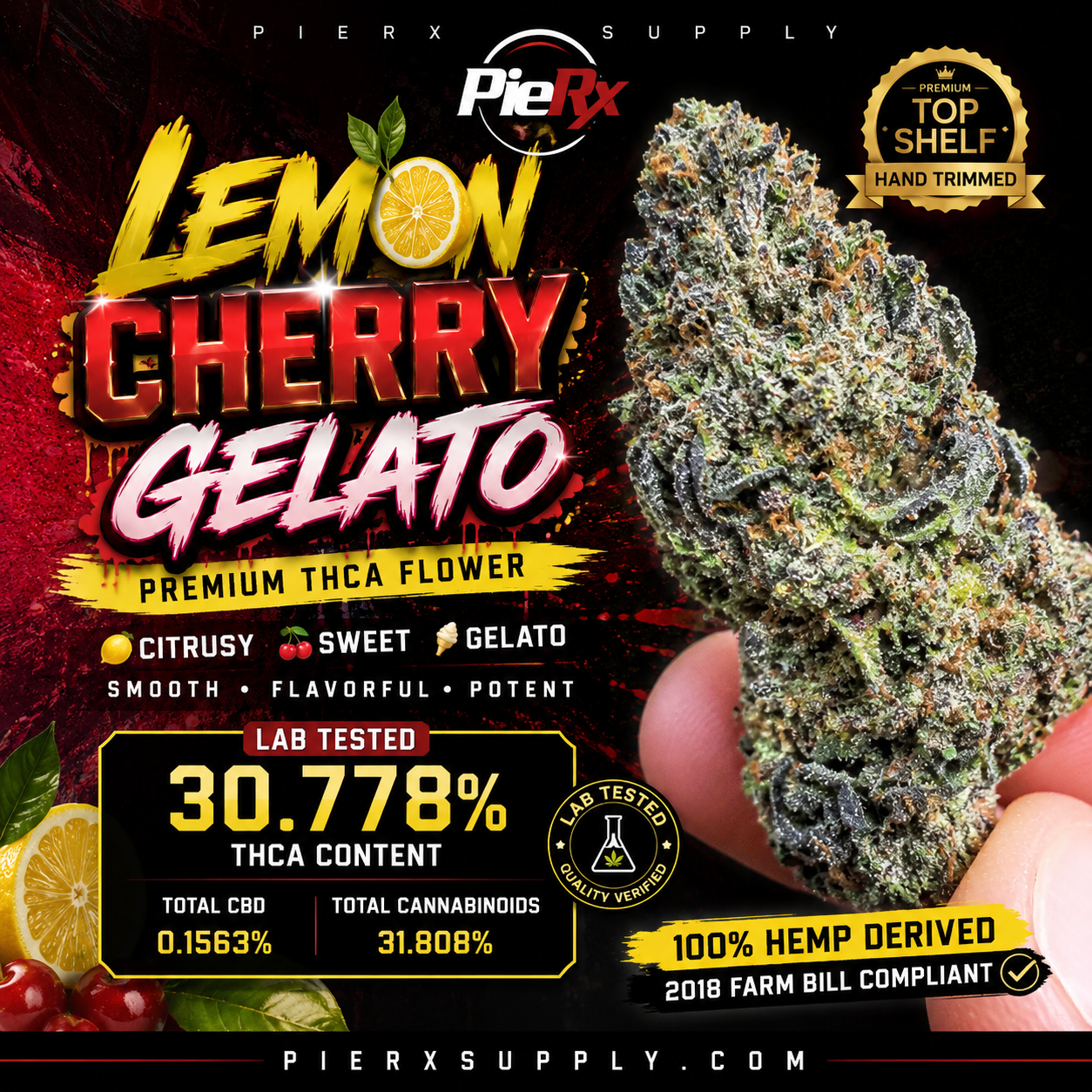 🍋🍒 Lemon Cherry Gelato THCa Flower 🍨🔥 | 30.778% THCa 🌿 Premium Exotic | 28 Gram