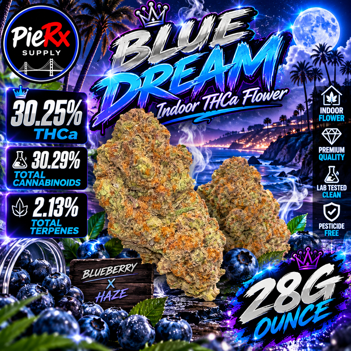 🫐 Blue Dream Indoor THCa Flower – 30.25% THCa | Premium 28G Ounce 💎🌿