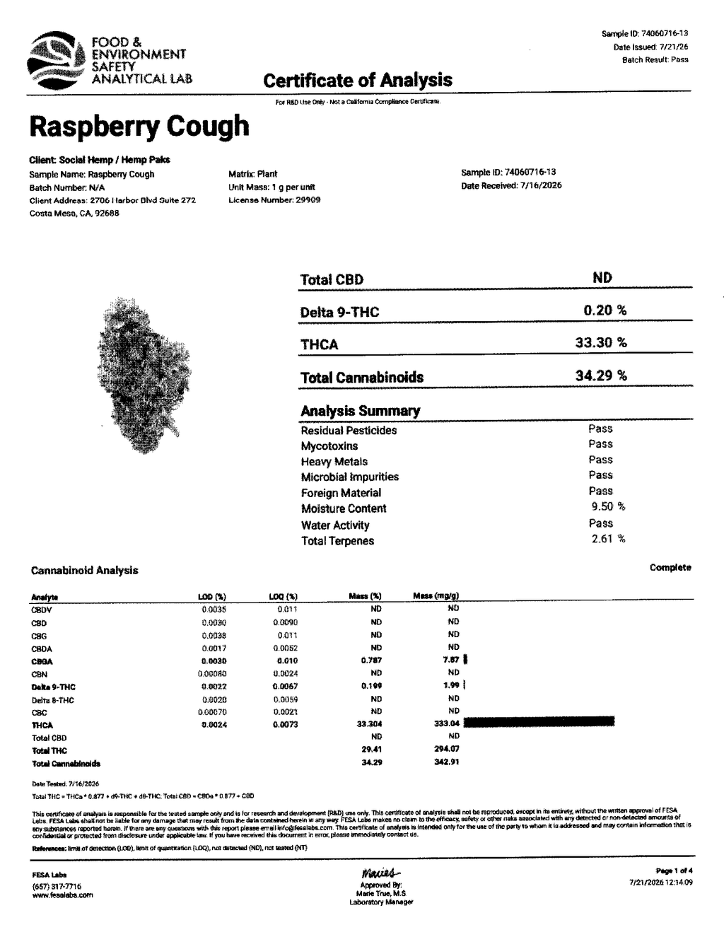 Raspberry Cough THCa Flower – Indoor 28g Ounce | Cambodian Landrace × ICE