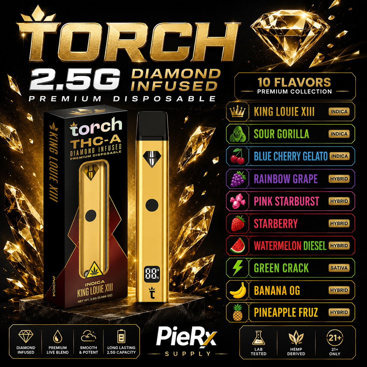 Torch THCa Diamond Infused 2.5g Disposable Vape | 10 Different Options