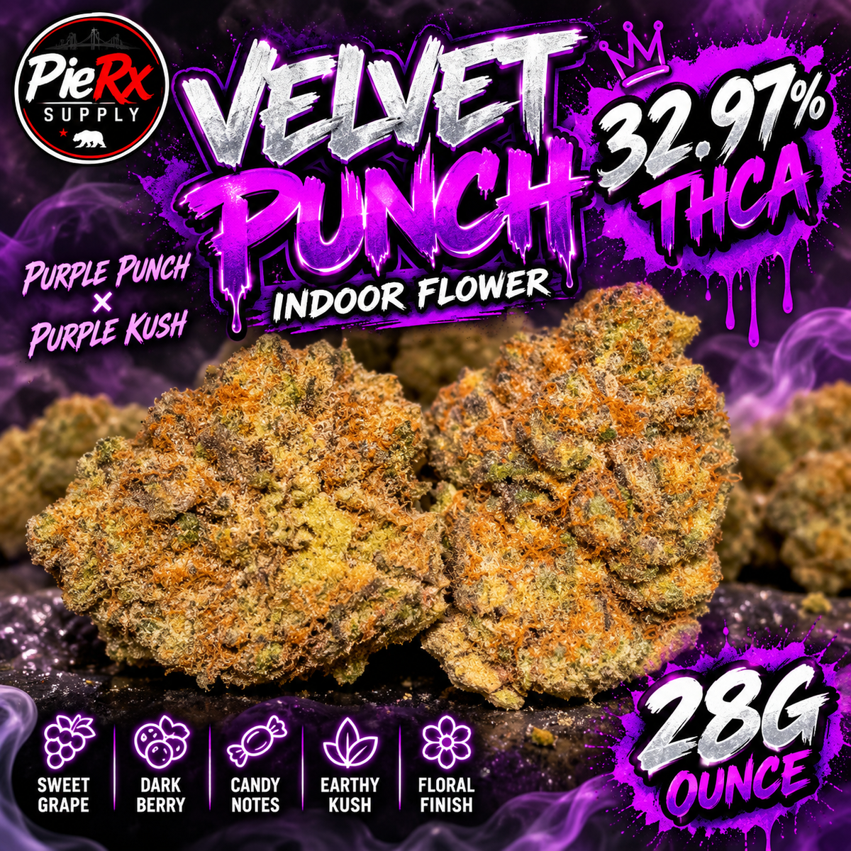 🍇 Velvet Punch 32.97% THCA Flower – Indoor QP (4 Ounces) | Purple Punch × Purple Kush 💜🥊