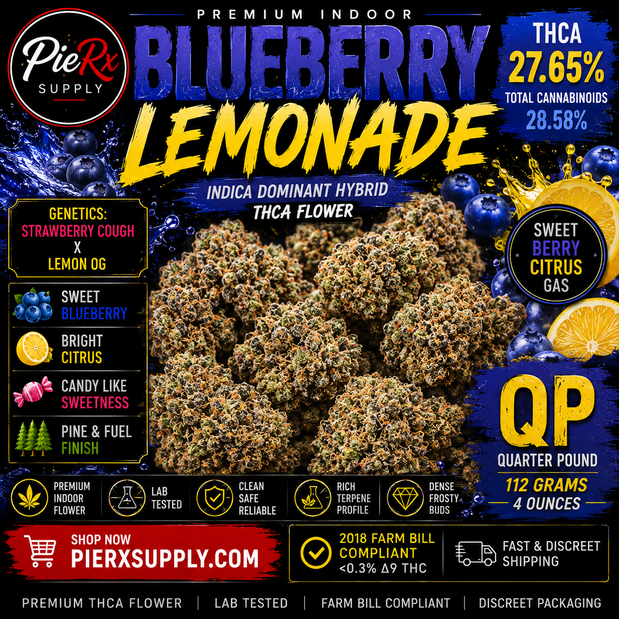 🍋🫐 Blueberry Lemonade THCa Flower | Premium Indoor | 28.58% THCa | QP