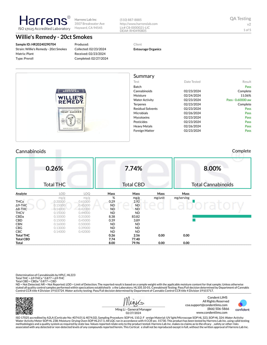 Willie’s Remedy Pre-Rolls – 10 Pack (.8g Each)