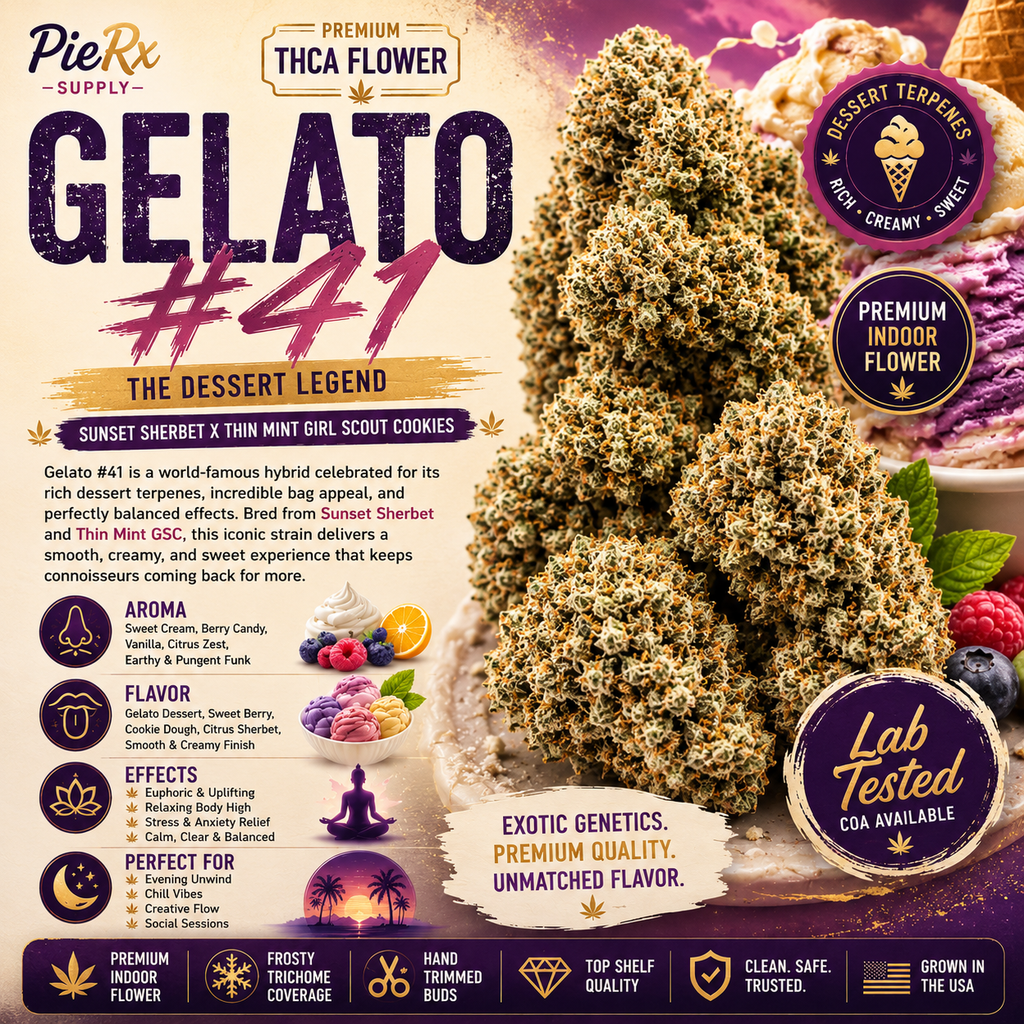 Gelato #41 THCa Flower | Premium Indoor Exotic Flower | Sunset Sherbet x Thin Mint GSC