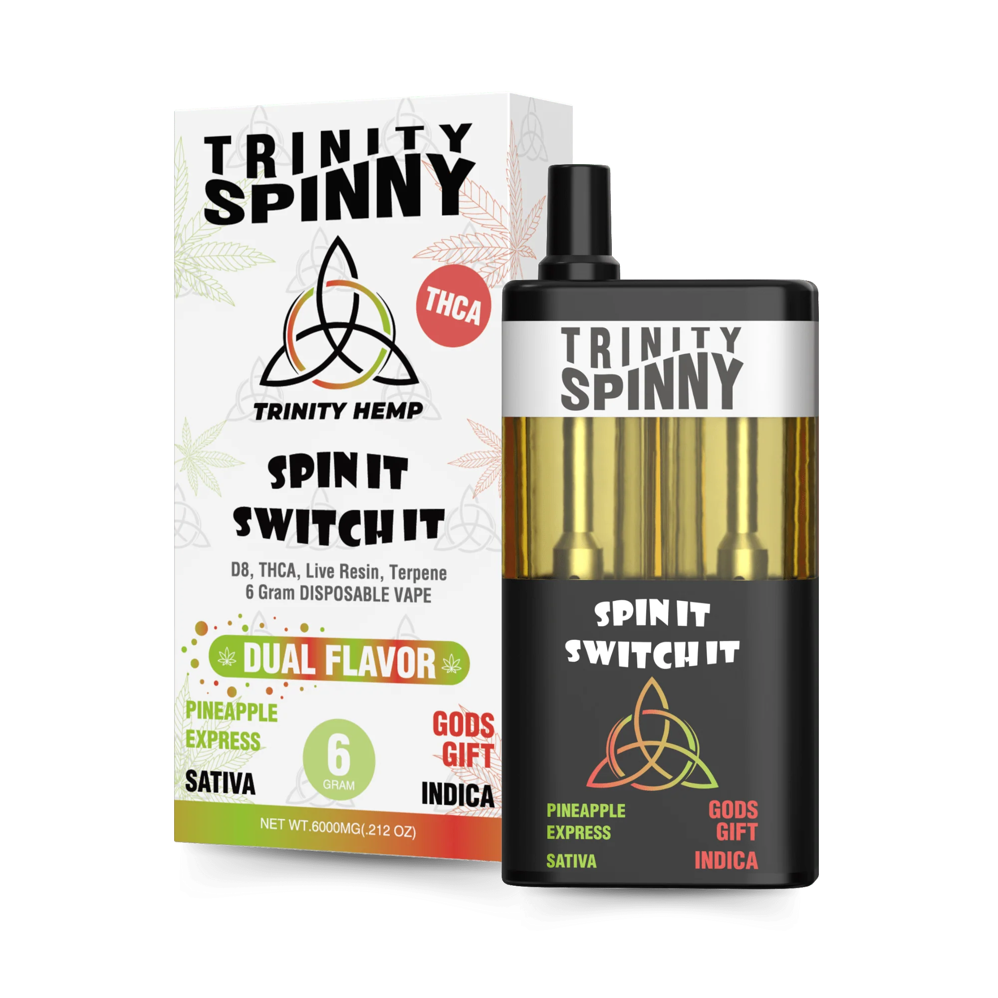 Trinity Spinny Dual Flavor 6 Gram Vape - PINEAPPLE EXPRESS(S) - GODS GIFT(I)
