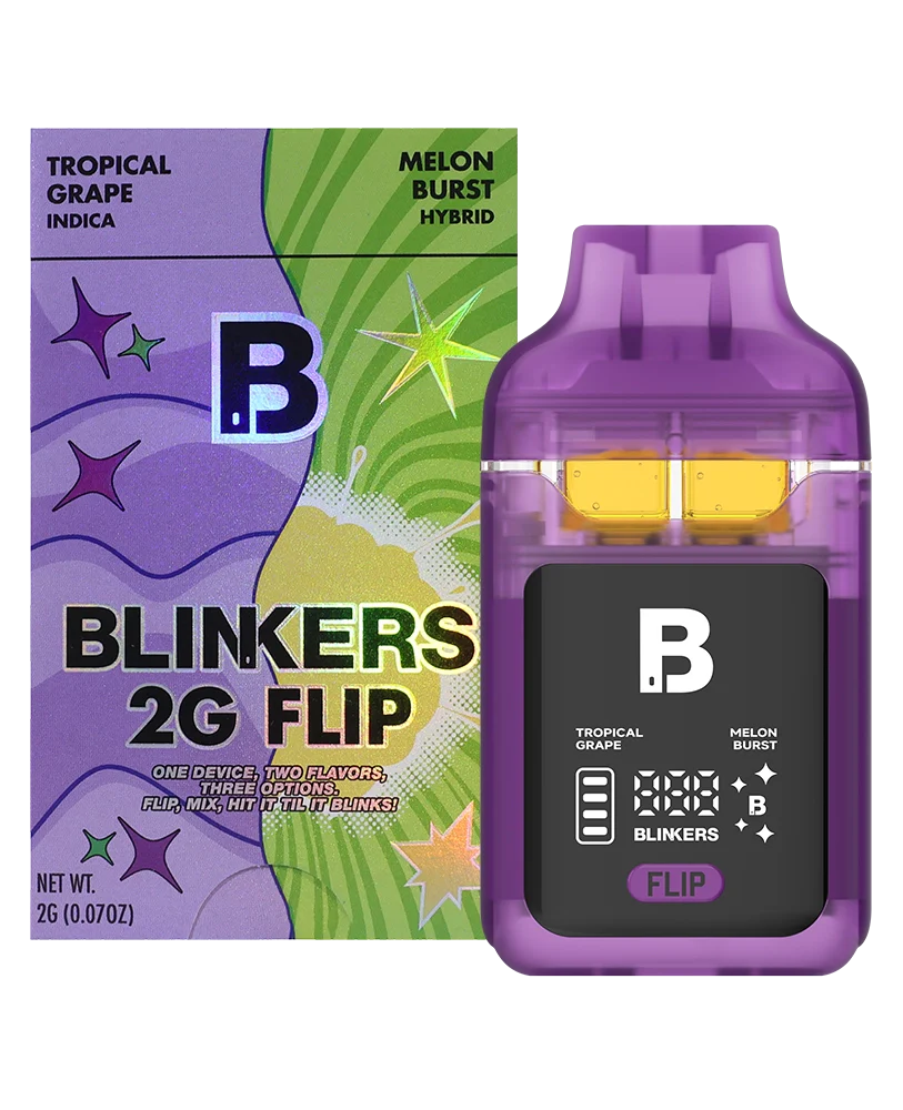 Blinkers 2G Flip Vape – Tropical Grape (I) 🍇🌴 + Melon Burst (H) 🍈💥 | Dual Flavor THCa Disposable